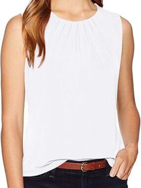 Calvin Klein Pleat Neck Sleeveless Cami Tank Top (White) - Small